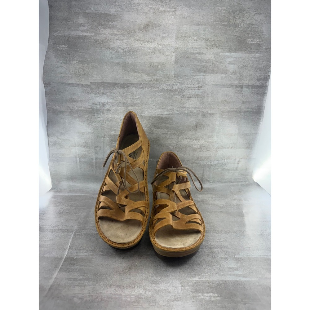 Naot Women Tan Leather Lace Up Gladiator Wedge Sandals Size 42 EU 11 US
